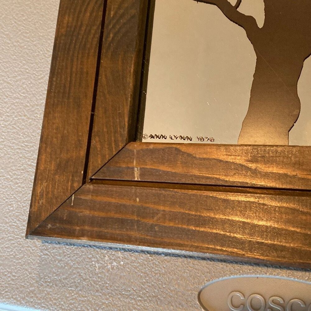 Vintage 1978 Ann Lynn Serigraph Tree and Moon Mirror Wood Frame - Picture 7 of 7